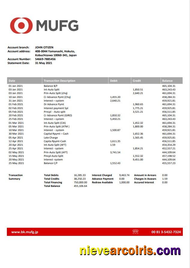 Japan Mufg Bank statement